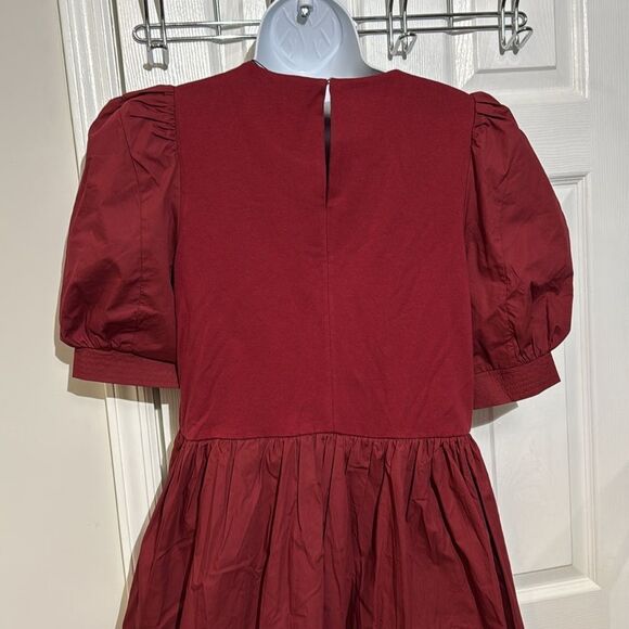 NWT English Factory Puff Sleeve High Low Knit Combo Dress size S - Picture 15 of 16